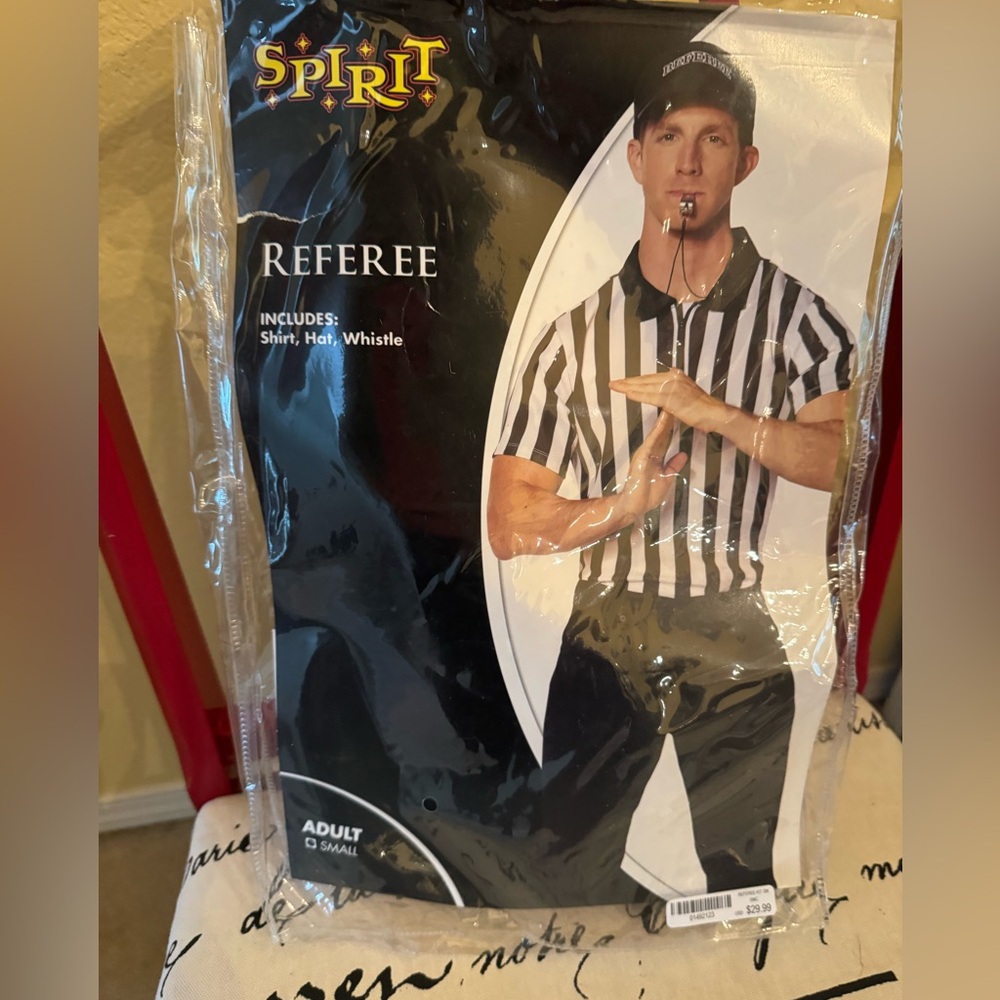 Spirit Halloween Adult Referee Costume - Shirt Hat Whistle Size Small